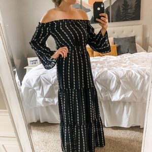 Chloah navy floral off the shoulder maxi dress